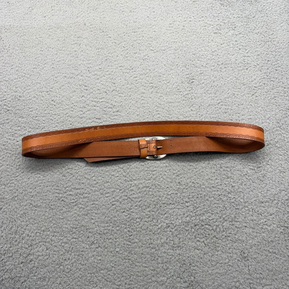 Carhartt WA017 Mens XXL Sz. 44-46 Tan Brown Nubuck Leather Embossed Western Belt